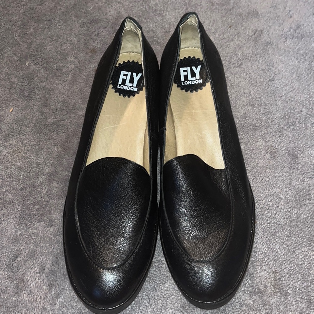 Fly London Black Leather Wedge Shoes Size 40